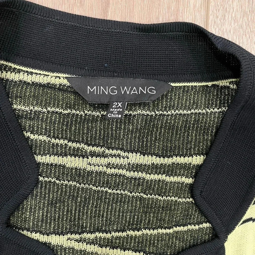 MING WANG Light Yellow/Green Abstract Stripe Open Knit Sweater Blazer Size 2X - Picture 8 of 8
